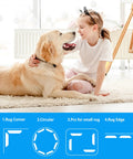 Child with dog on carpet showing Reusable Rug Grippers Set For Hardwood Floors And Carpet Thin Yet Highly Adhesive Removable Rug Tape