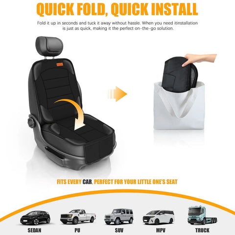 Kid Friendly Car Seat Protector For Child Seats, Waterproof Seat Cover with folding instructions and car compatibility