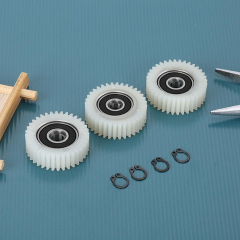 Three-piece 36 Tooth Nylon Motor Gear Set with Gear Clutch for Electric Tools Pro Grade Replacement Kit on blue background.