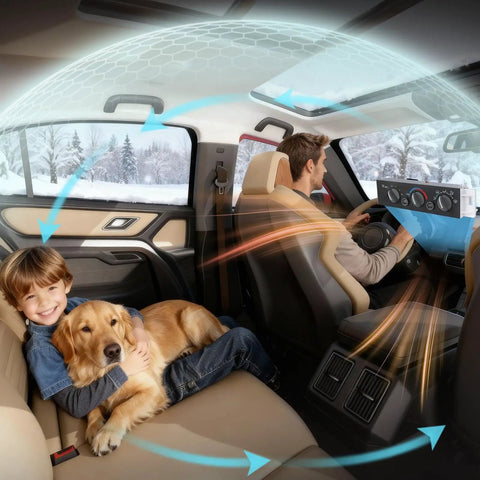 Interior of vehicle showing HVAC Air Conditioning Climate Control Panel For 1996 Through 2000 Chevy GMC Full Size Trucks and SUVs C1500 C2500 C3500 Suburban Tahoe Yukon Cadillac Escalade Without Rear Window Defogger Replace 599007 being used.