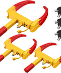 Three Pack Heavy Duty Trailer Wheel Locks For Cars And Vehicles Beefy Universal Anti Theft Tire Clamps Deterrent Yellow And Red Includes Two Keys Each For Campers SUVs ATVs Boats And Motorcycles