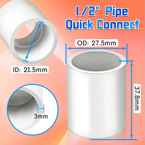 Diagrams of Ten Pack One Half Inch PVC Coupling Socket To Socket Slip Fitting Adapter Connector Sch40 White for DIY projects.