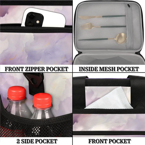 Insulated Picnic Backpack Cooler For All Day Grab N Go Adventures showing front zipper, inside mesh, side, and front pockets