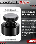 4 Pack Adjustable Screw Jacks Set 0.79 To 1.18 Inch Range Steel Machinist Jack Stands With 1 Ton Capacity, Precision Leveling Tools