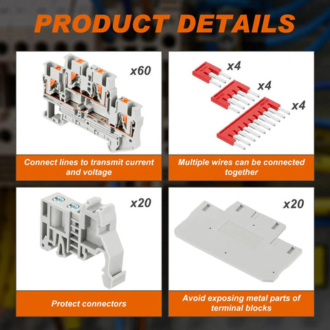 Product details of DIN Rail Terminal Block Kit With Screwless Push In Twin Spring Connectors ST2-2.5/2-2 and accessories