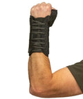 Titan Thumb Orthosis With Adjustable Lacing For One Hand Use, Malleable Thumb Stay, left hand, black, being worn on arm