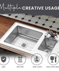 Two Pack Kitchen Sink Protectors 12 By 11 Inch Plastic Grid Mats White Dish Rack Shield in stainless steel sink, top view