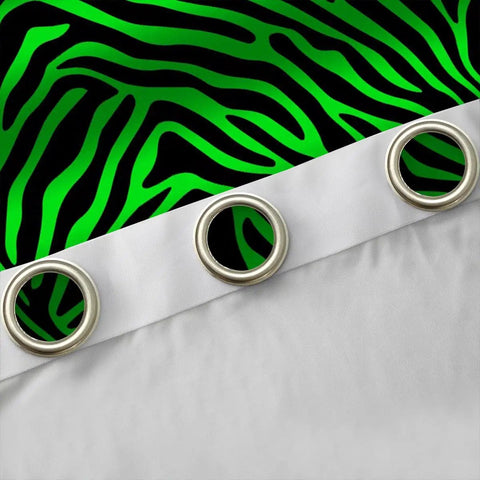 Close-up of grommets on Light Green And Black Zebra Print Blackout Curtains 52W X 63L, 2 Panel Set with thermal insulation.