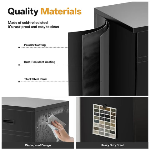 Heavy Duty 36 Inch Locking Metal Storage Cabinet With One Drawer And Adjustable Shelves For Home Garage Office School And Warehouse Durable Steel Scratch Resistant And Easy To Clean showing steel panels and waterproof finish