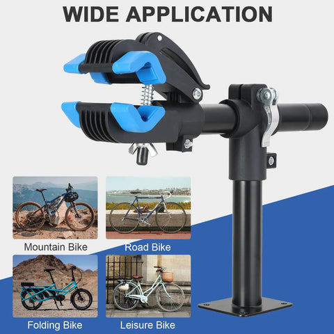 Bike Repair Wall Mount Stand With Adjustable Clamp For Road And Mountain Bikes Heavy Duty Bicycle Rack Hanger shown with clamp and base