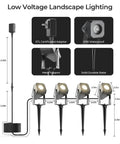 Diagram of Outdoor Landscape Lighting 4 Pack Low Voltage LED Spotlight Kit 12V 2700K Warm White IP65 Waterproof components.