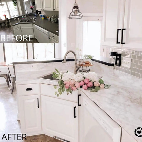 Kitchen with Peel And Stick White Marble Vinyl Countertop Backsplash Wrap 36 By 180 Inches Waterproof Self Adhesive Contact Paper Removable Laminate Wallpaper For Kitchen Reno And Bath Decor