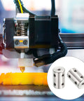 Stainless Steel Shaft Coupler Connector L22 X D14 6mm To 8mm Bore Rigid Coupling With Screw in use on a 3D printer, silver