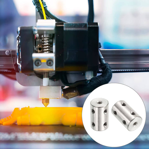 Stainless Steel Shaft Coupler Connector L22 X D14 6mm To 8mm Bore Rigid Coupling With Screw in use on a 3D printer, silver