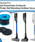 HEPA Vacuum Filter Kit Replacement For PowerClean FurGuard 280W And FurFinder 200W Self-Standing Cordless Vacuum shown with vacuums