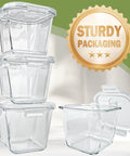 32 Oz Borosilicate Glass Food Storage Containers With Lids Pack Of 4, Leakproof Microwave Safe Freezer Safe Square Meal Prep Jars