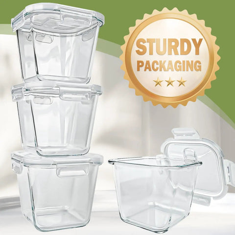 32 Oz Borosilicate Glass Food Storage Containers With Lids Pack Of 4, Leakproof Microwave Safe Freezer Safe Square Meal Prep Jars