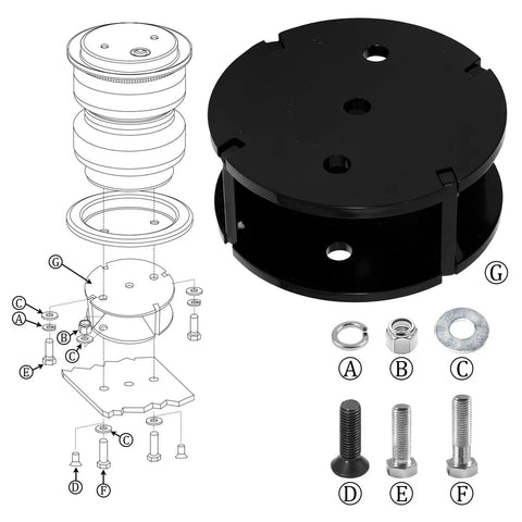 2 Inch Airbag Lift Spacers For Lifted Trucks Straight Bolt On Air Spring Setup To Level Your Rig, black spacer with metal bolts and washers