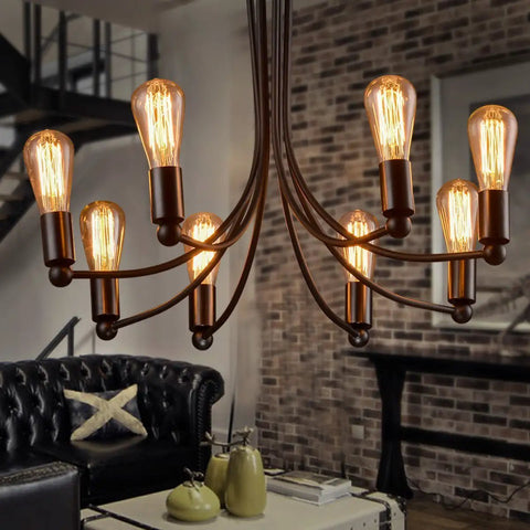 Chandelier with Six Pack Vintage Edison Bulbs ST64 40W E26 Base Amber Glass Warm White Filament Dimmable for Living Room Ambiance