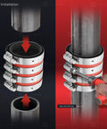Hub installation process for Rugged Beefy Heavy Duty Stainless Steel No Hub Coupling 12 Inch Red Shield for Cast Iron DWV pipe.