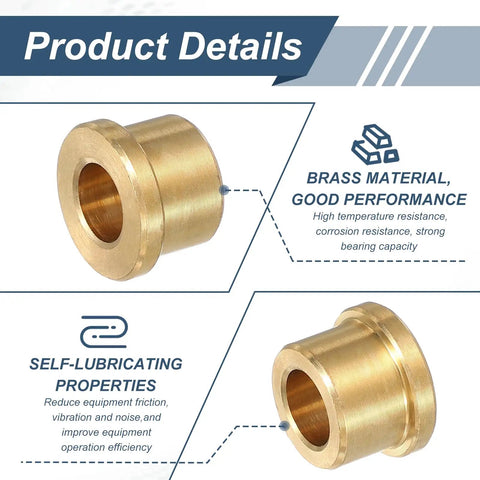 Two-Piece Self-Lubricating Brass Flange Bearing Set Inner Diameter Three Eighths Inch Outer Diameter Five Eighths Inch, brass material details