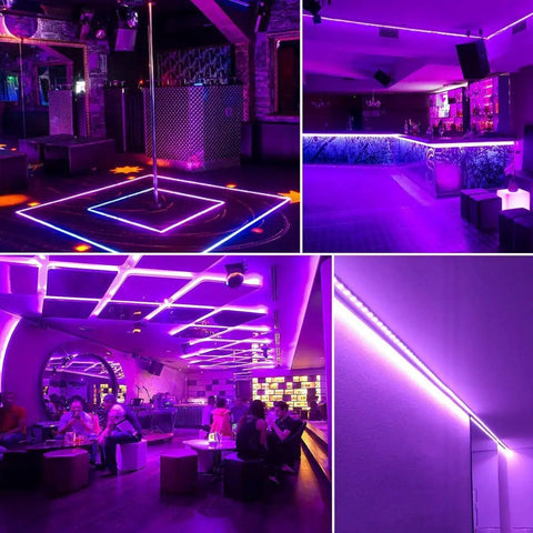 40ft Black Light Strip With 720 LEDs, Flexible Adhesive UV Glow Lit Neon Light For Halloween Parties And Displays, Cuttable Every 3 LEDs in nightclub setting