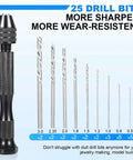 Front view: 26-piece micro drill bit set with pin vise hand drill; silver steel bits 0.5–3.0 mm