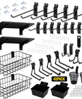 40 Piece Slatwall Organizer Kit With Hooks Shelves Baskets Bins Cups And Straps Plus Mounting Screws For Heavy Duty Garage