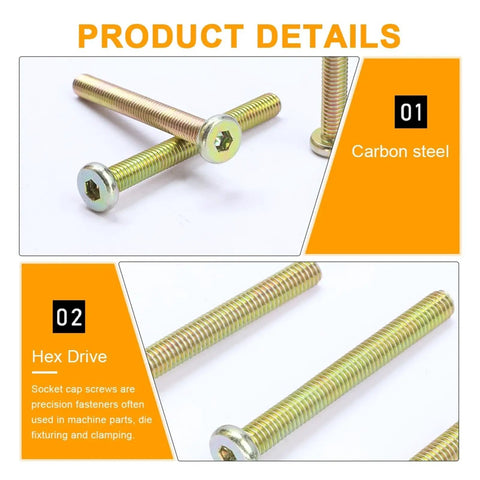 Hex Socket Flat Head Furniture Screws Set M8 M10 Zinc Plated Countersunk Bolts For Beds And Chairs 50mm Connector Screws