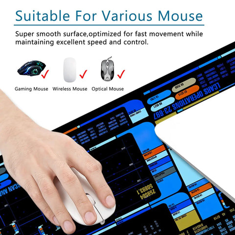 Hand using mouse on Blue Large Gaming Mouse Pad Desk Mat XL 31.5 Inch By 11.8 Inch For Gaming And Work Wide Surface