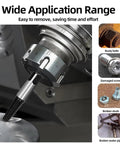 6 Piece Screw Extractor Set Made From 35CrMo Steel With Spiral Groove extracting a screw, shown in various uses.
