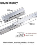 Floor Mount Soft Close Drawer Slides with Full Extension Undermount Runners, 200mm size, beefy steel rails, 88 lb capacity