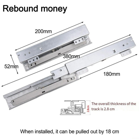 Floor Mount Soft Close Drawer Slides with Full Extension Undermount Runners, 200mm size, beefy steel rails, 88 lb capacity