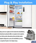 Universal Refrigerator Start Relay And Overload Protector For 1 Quarter Inch Terminal Models shown with open fridge and easy install.