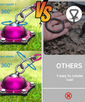 Comparison of Heavy Duty Dog Tie Out Cable And Stake Kit with 360 Degree Swivel for No Tangle Runs and a single swivel stake showing rust.