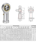 Top Shelf Five Eighth Inch Female Rod End Bearing Pair With Left And Right Hand Threads For Tough Auto Repairs And Smooth Operator Function On Any Custom Gearbox Build, showcasing dimensions and load ratings.