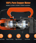 Interior view of 1250w Electric Hydraulic Rebar Cutter Tool showcasing 100% pure copper motor for optimal performance.