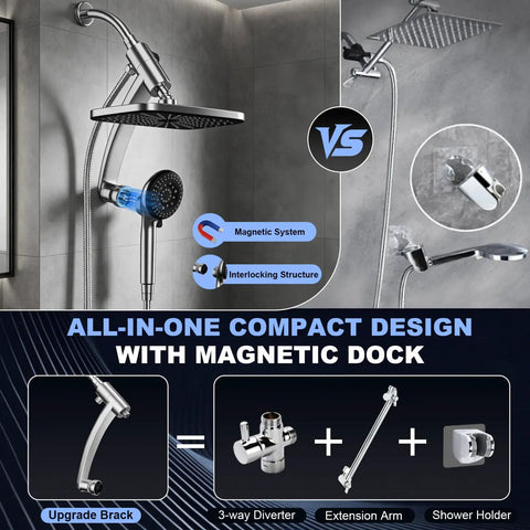 11.8 Inch High Pressure Rain Shower Head Combo With 9 Spray Handheld And Magnetic Dock Dual Showerheads For A Spa Level Bathroom