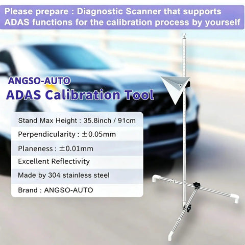 Large Radar Corner Reflector Kit With 0 To 30 Cm Stand For ADAS Calibration Tool Precision Vehicle Sensor Alignment Set Easy Setup And Reliable Calibration For Accurate Driver Assist Systems, 304 stainless steel stand
