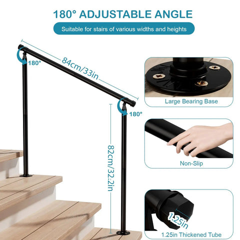 Two Pack Outdoor Stair Handrails For Three Steps, Wrought Iron Deck Railing With Installation Kit, Rust Resistant, Heavy Duty Support Up To 500 Lbs, Fits Concrete Steps And Exterior Stairs, Rock Solid And Built To Last