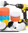 16 Pc Drill Brush Car Detailing Kit With Soft Bristle Scrubber And Extend Attachment For Cleaning Ride Interior Boat Carpet And Upholstery Bathroom Includes 4 Inch And 2 Inch Brushes Ball Brush Sponges Adhesive Discs Extension Rods Drill Not Included