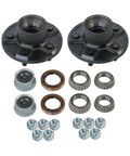 Trailer Idler Hub Kit Five On Four Point Five Inch Bolt Pattern For 3500 Lb Axles One Half Inch Twenty Thread Set Of Two With Inner Cone Bearings Outer Cone Bearings Grease Seals And EZ Lube Caps Built Tough product image showing components.
