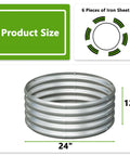 Two Pack Galvanized Round Raised Garden Bed Kit 2x2x1 Feet For Veggies Herbs Flowers Outdoor Planter Box Easy Assembly Rust Resistant Durable Steel Silver showing size and sectional view.