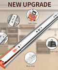 14 Inch Soft Close Drawer Slides With Full Extension Stainless Steel Side Mount Glides, heavy duty for cabinets, 150 lbs capacity.