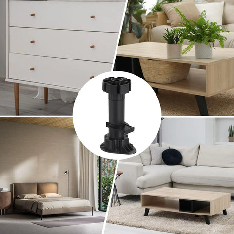 Adjustable Furniture Legs 4 Pcs Leveling Feet For Bed Sofa Coffee Table Cabinet Black 46mm Bottom Diameter 57.2mm Top