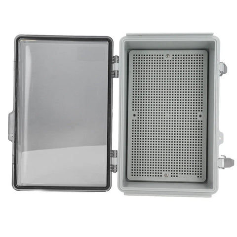 Big Abs Plastic Electrical Junction Box 175x275x110mm Waterproof Ip67 Enclosure with open lid and grid base.