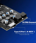 Dope 10Gbps PCIe USB C Expansion Card With Internal Type E To Type C Connector And 19 Pin USB Header, close-up of ports