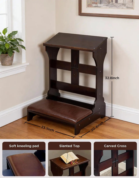 Solid Pine Wood Prayer Bench Kneeler With Cushioned Seat For Home And Church Use Durable Comfortable Kneeling Altar Stool shown in room setting