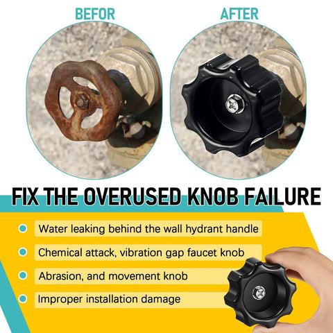 Before and after using 2 Pack Wall Hydrant Handle Kit For Outdoor Faucets Replacement Wheel Shaped Knob With Stainless Self Tapping Screws
