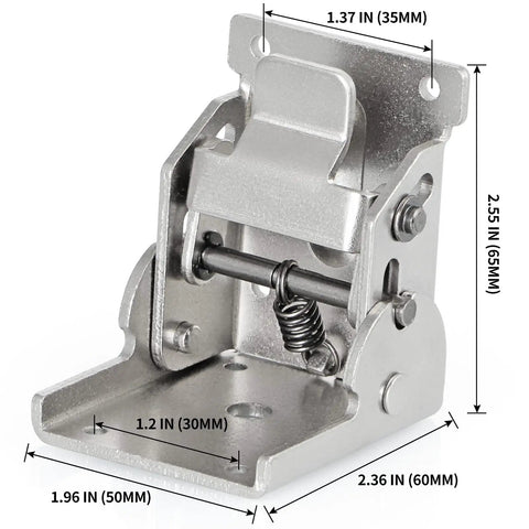 Heavy Duty Folding Brackets For Table Legs And Wall Shelves With Self Locking Hinges Rating Up To 330 Pounds Each, silver steel bracket dimensions shown.